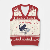 No Ice Please V-Neck Knit Sweater Vest Funny Cat Anti ICE Meme