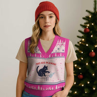 No Ice Please V-Neck Knit Sweater Vest Funny Cat Anti ICE Meme