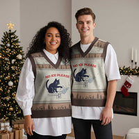 No Ice Please V-Neck Knit Sweater Vest Funny Cat Anti ICE Meme