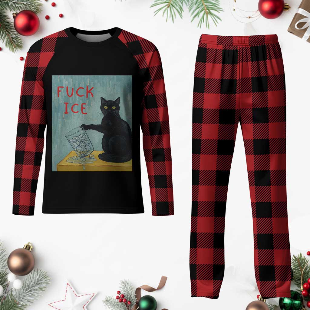 No Ice Please Plaid Pajama Set Funny Cat Anti ICE Artist Meme