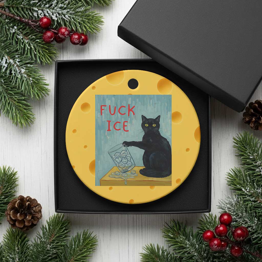No Ice Please Ceramic Ornament Funny Cat Anti ICE Artist Meme