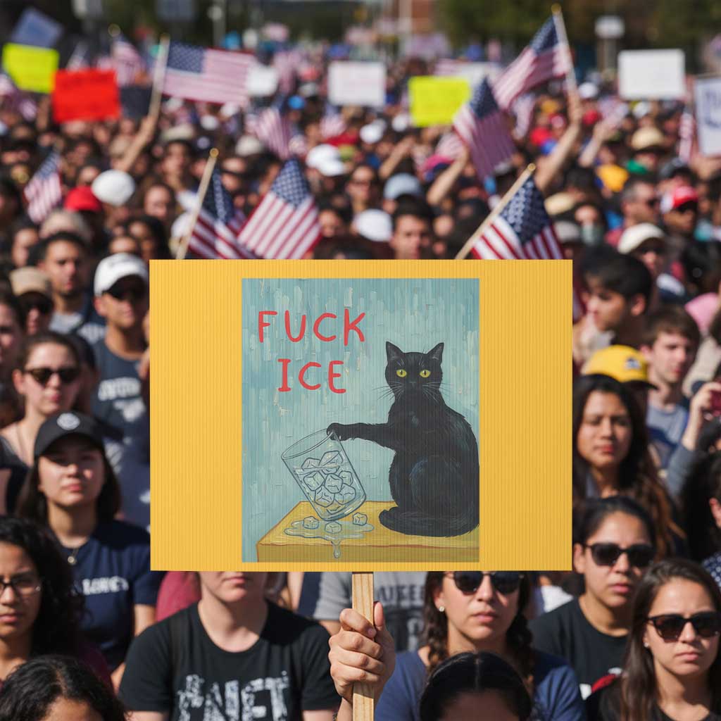 No Ice Please Protest Sign Funny Cat Anti ICE Artist Meme