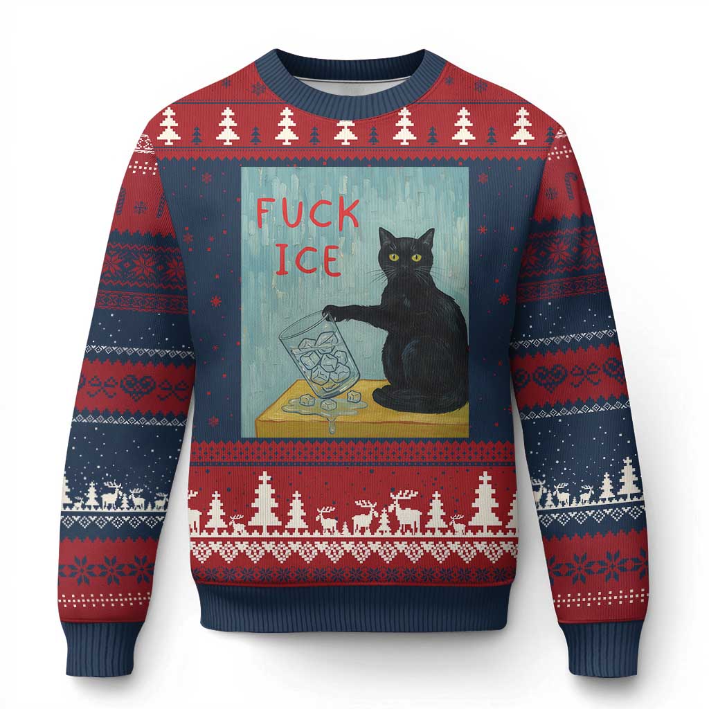 No Ice Please Ugly Christmas Sweater Funny Cat Anti ICE Artist Meme