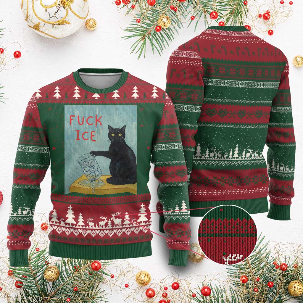 No Ice Please Ugly Christmas Sweater Funny Cat Anti ICE Artist Meme