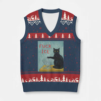 No Ice Please V-Neck Knit Sweater Vest Funny Cat Anti ICE Artist Meme