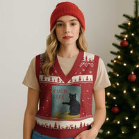 No Ice Please V-Neck Knit Sweater Vest Funny Cat Anti ICE Artist Meme
