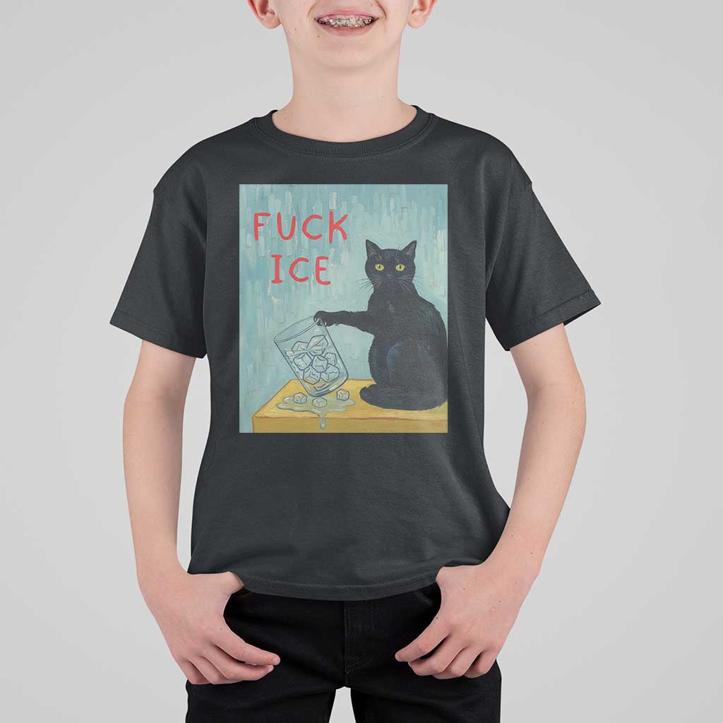 No Ice Please T Shirt For Kid Funny Cat Anti ICE Artist Meme