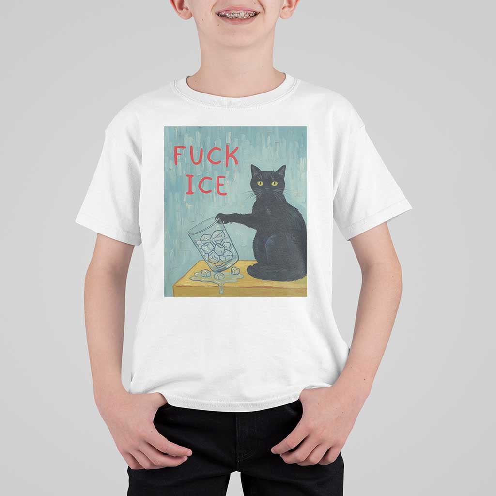 No Ice Please T Shirt For Kid Funny Cat Anti ICE Artist Meme