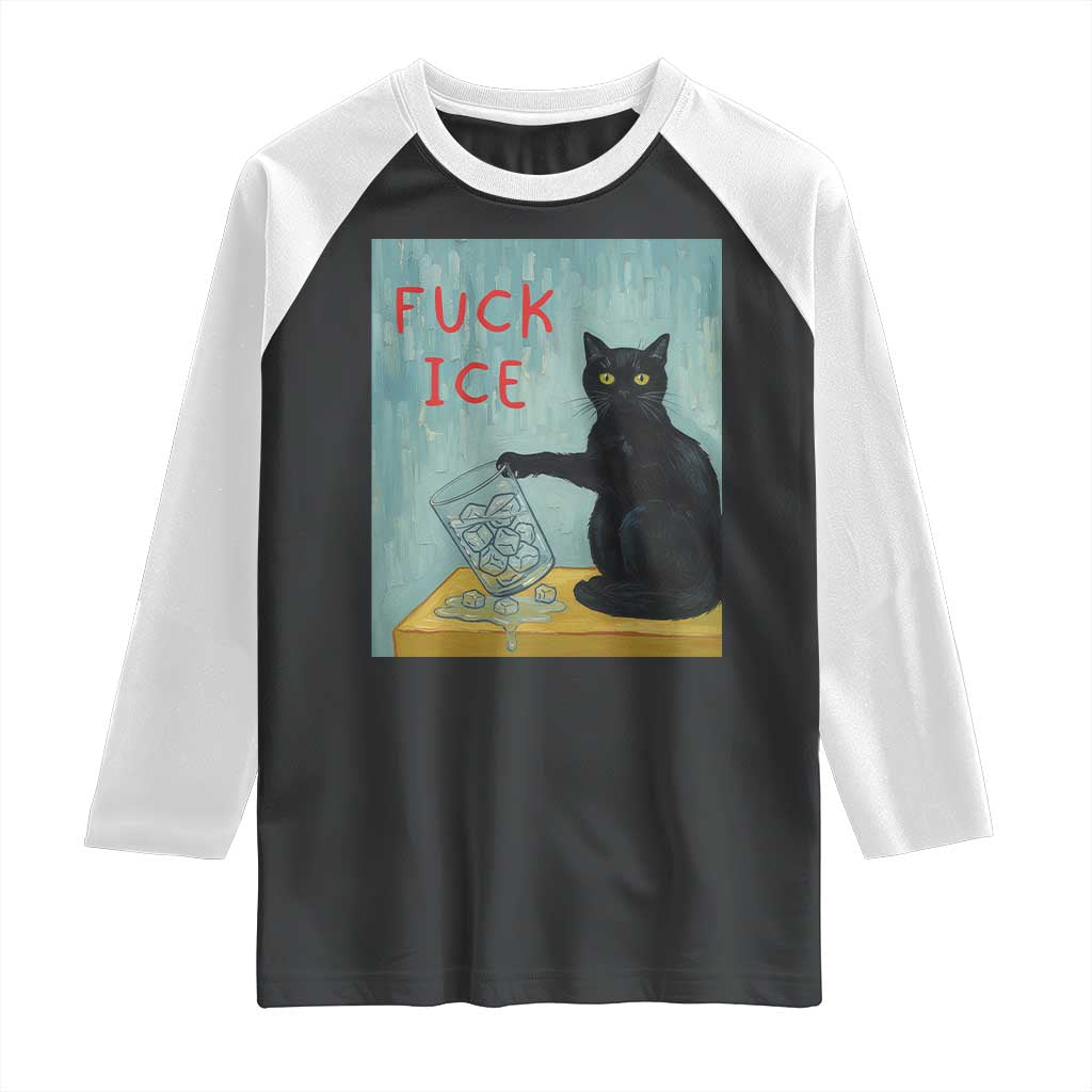 No Ice Please Raglan Shirt Funny Cat Anti ICE Artist Meme