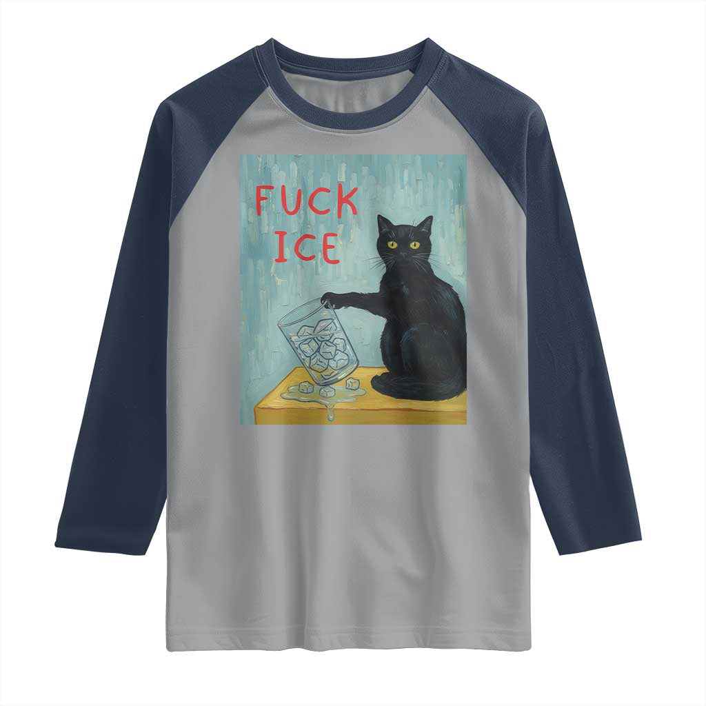 No Ice Please Raglan Shirt Funny Cat Anti ICE Artist Meme