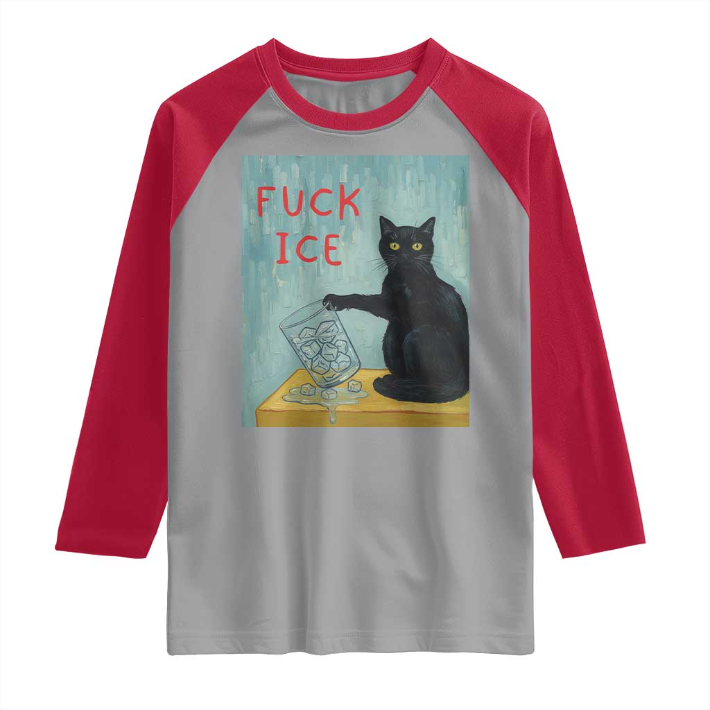 No Ice Please Raglan Shirt Funny Cat Anti ICE Artist Meme