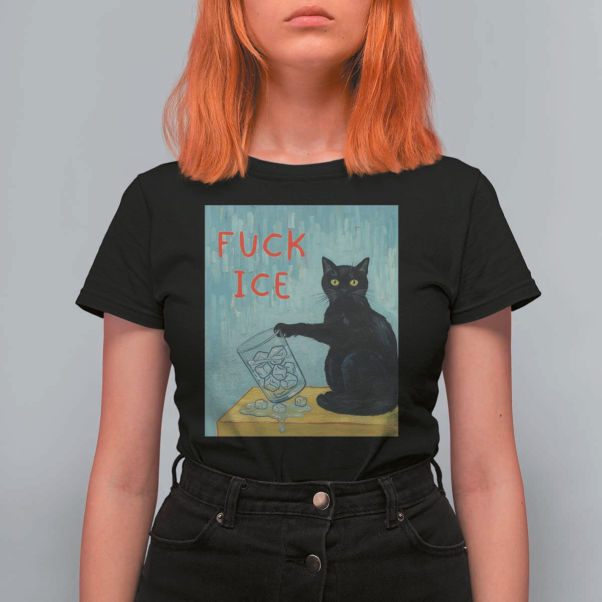 No Ice Please T Shirt For Women Funny Cat Anti ICE Artist Meme