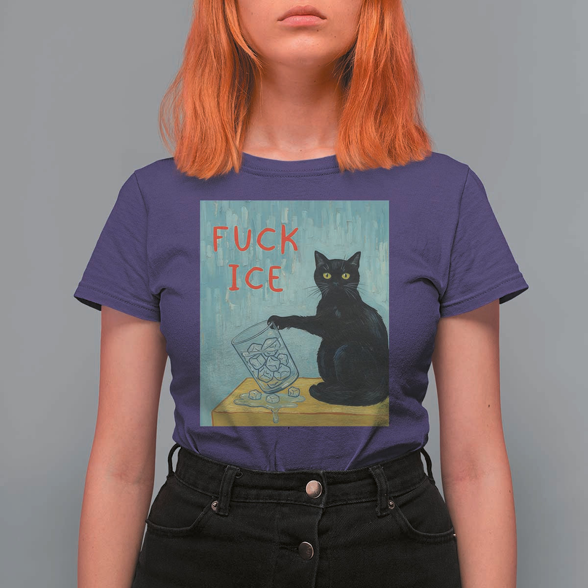 No Ice Please T Shirt For Women Funny Cat Anti ICE Artist Meme
