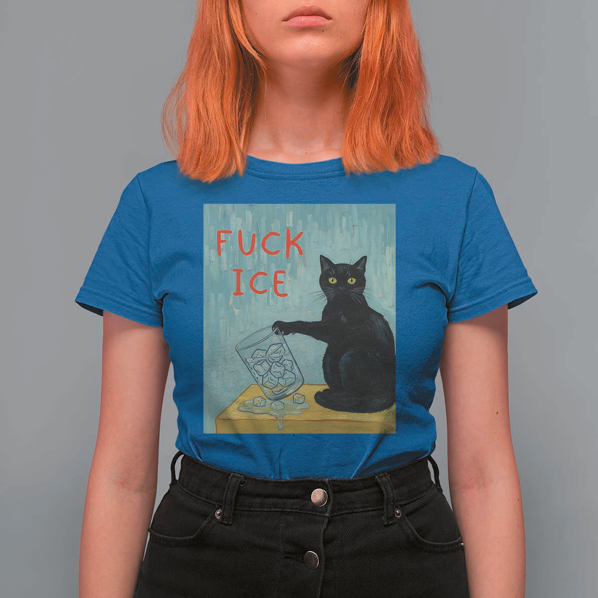 No Ice Please T Shirt For Women Funny Cat Anti ICE Artist Meme