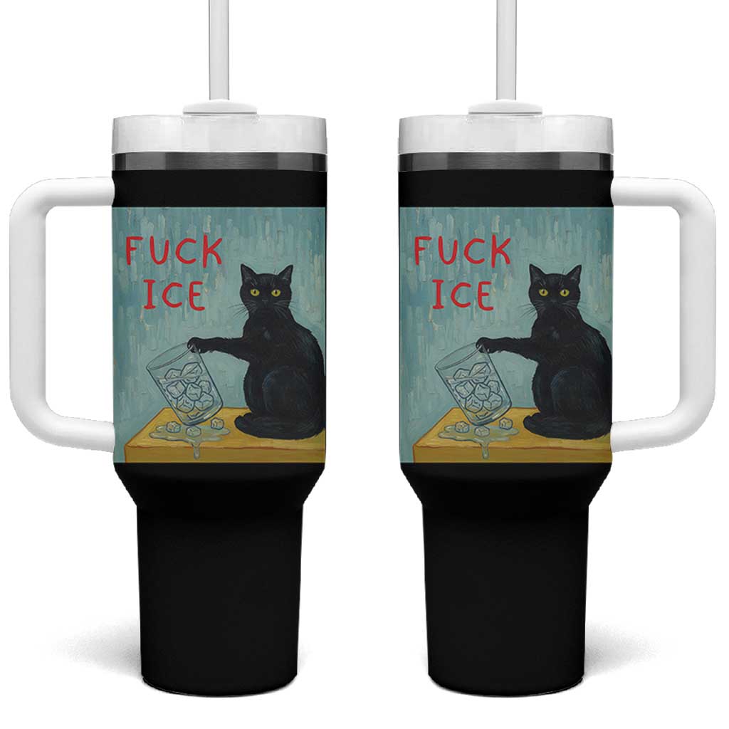 No Ice Please Tumbler With Handle Funny Cat Anti ICE Artist Meme