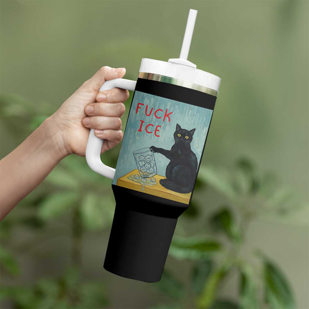 No Ice Please Tumbler With Handle Funny Cat Anti ICE Artist Meme