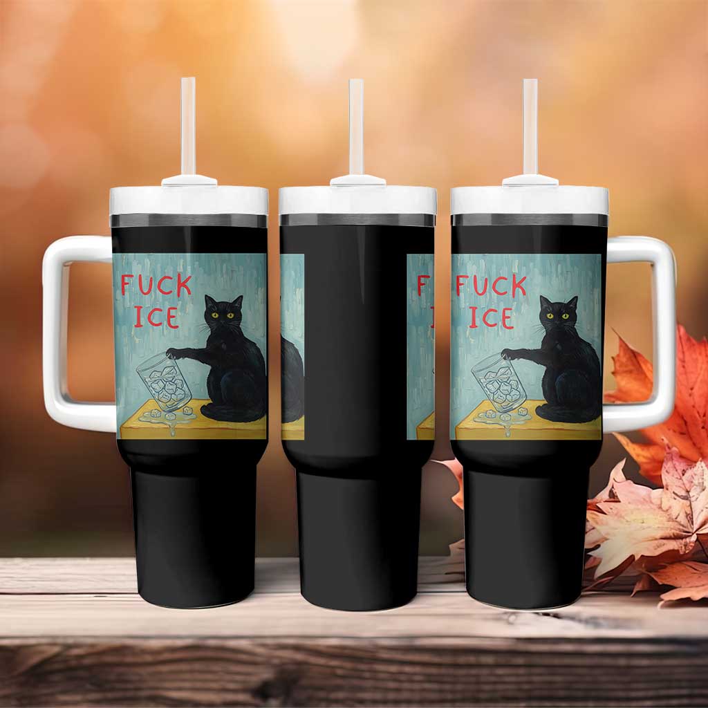 No Ice Please Tumbler With Handle Funny Cat Anti ICE Artist Meme