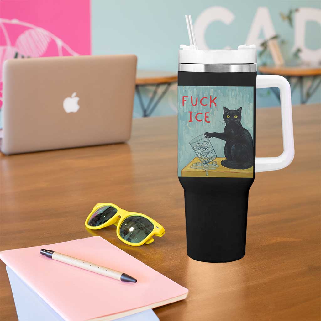 No Ice Please Tumbler With Handle Funny Cat Anti ICE Artist Meme