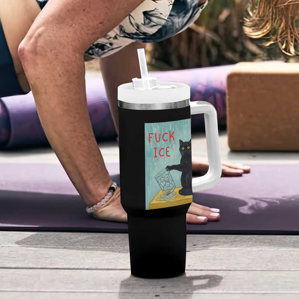 No Ice Please Tumbler With Handle Funny Cat Anti ICE Artist Meme