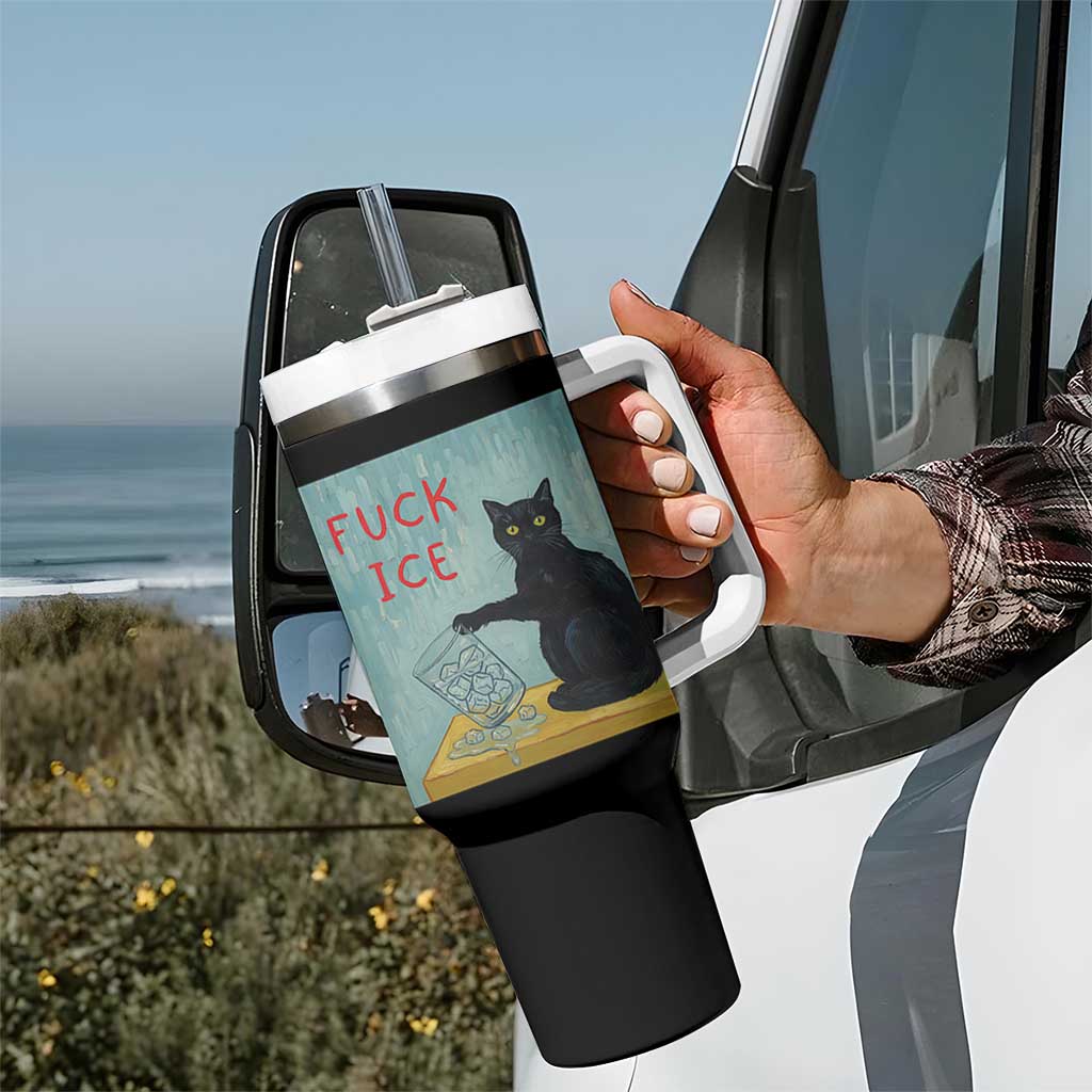 No Ice Please Tumbler With Handle Funny Cat Anti ICE Artist Meme