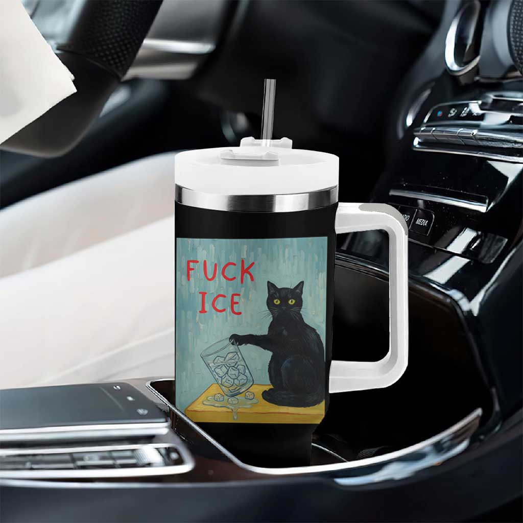 No Ice Please Tumbler With Handle Funny Cat Anti ICE Artist Meme