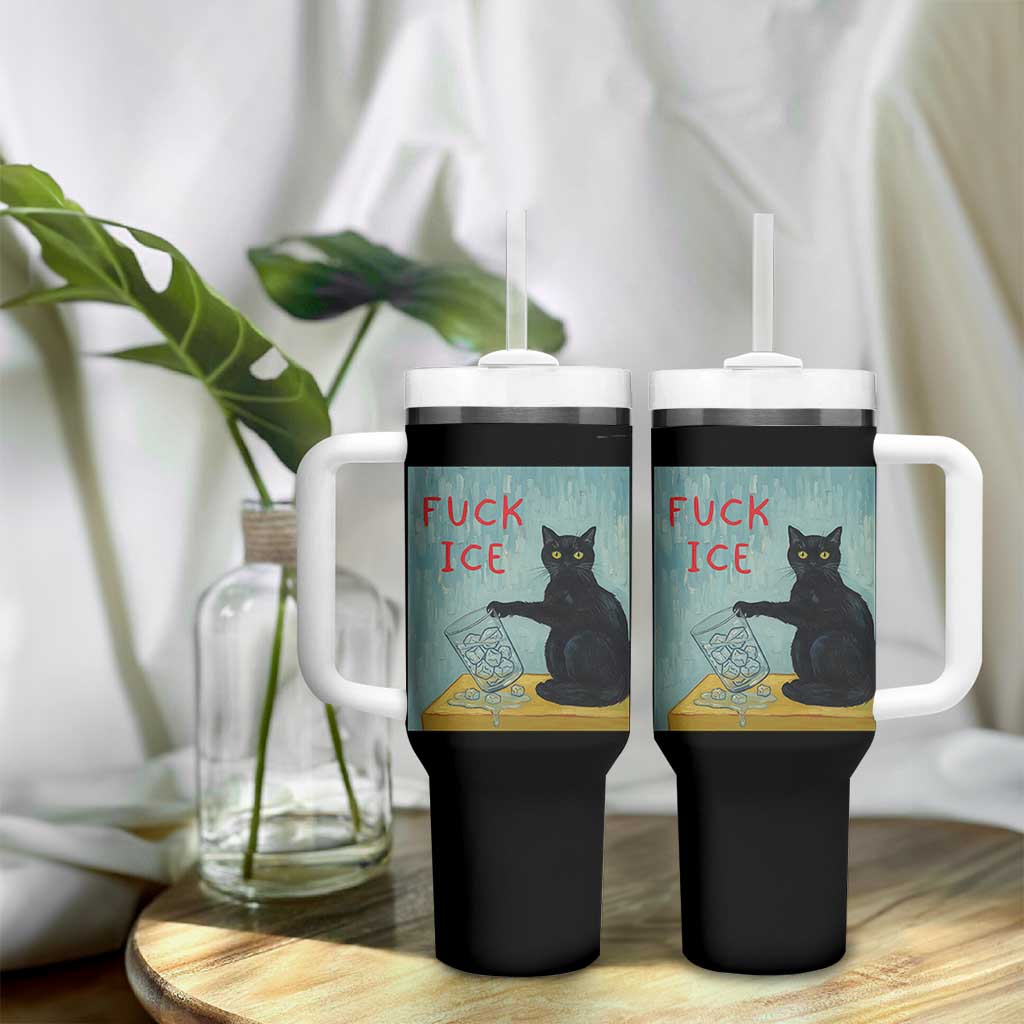 No Ice Please Tumbler With Handle Funny Cat Anti ICE Artist Meme