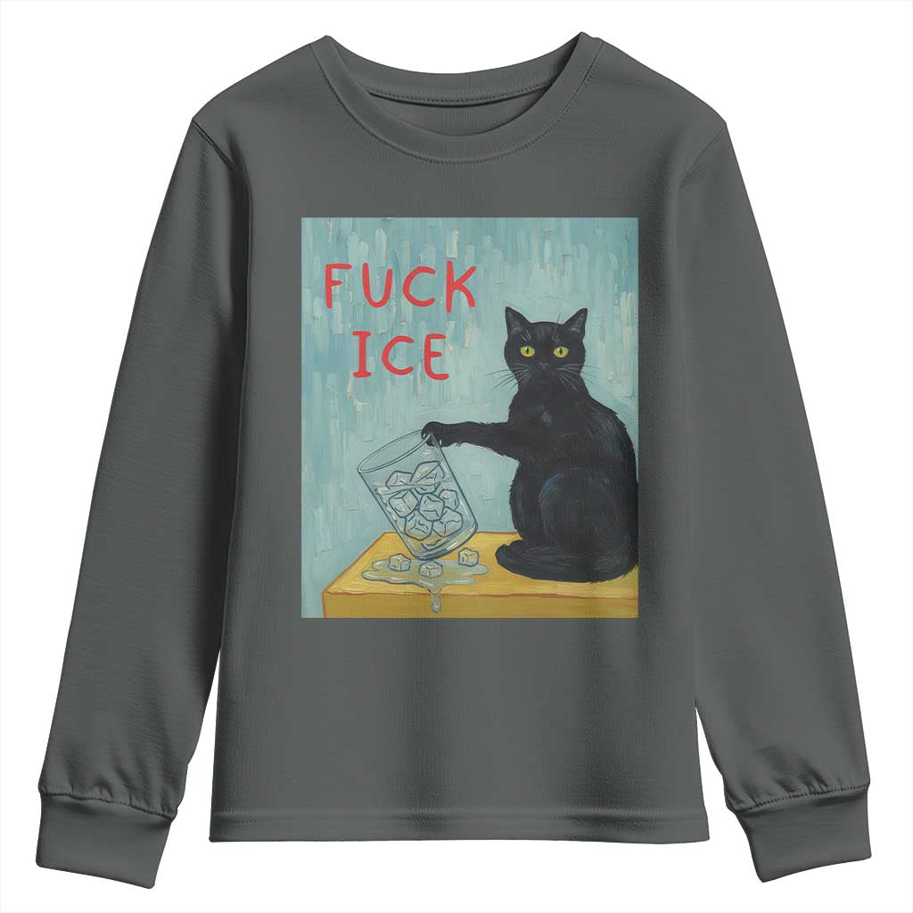 No Ice Please Youth Sweatshirt Funny Cat Anti ICE Artist Meme