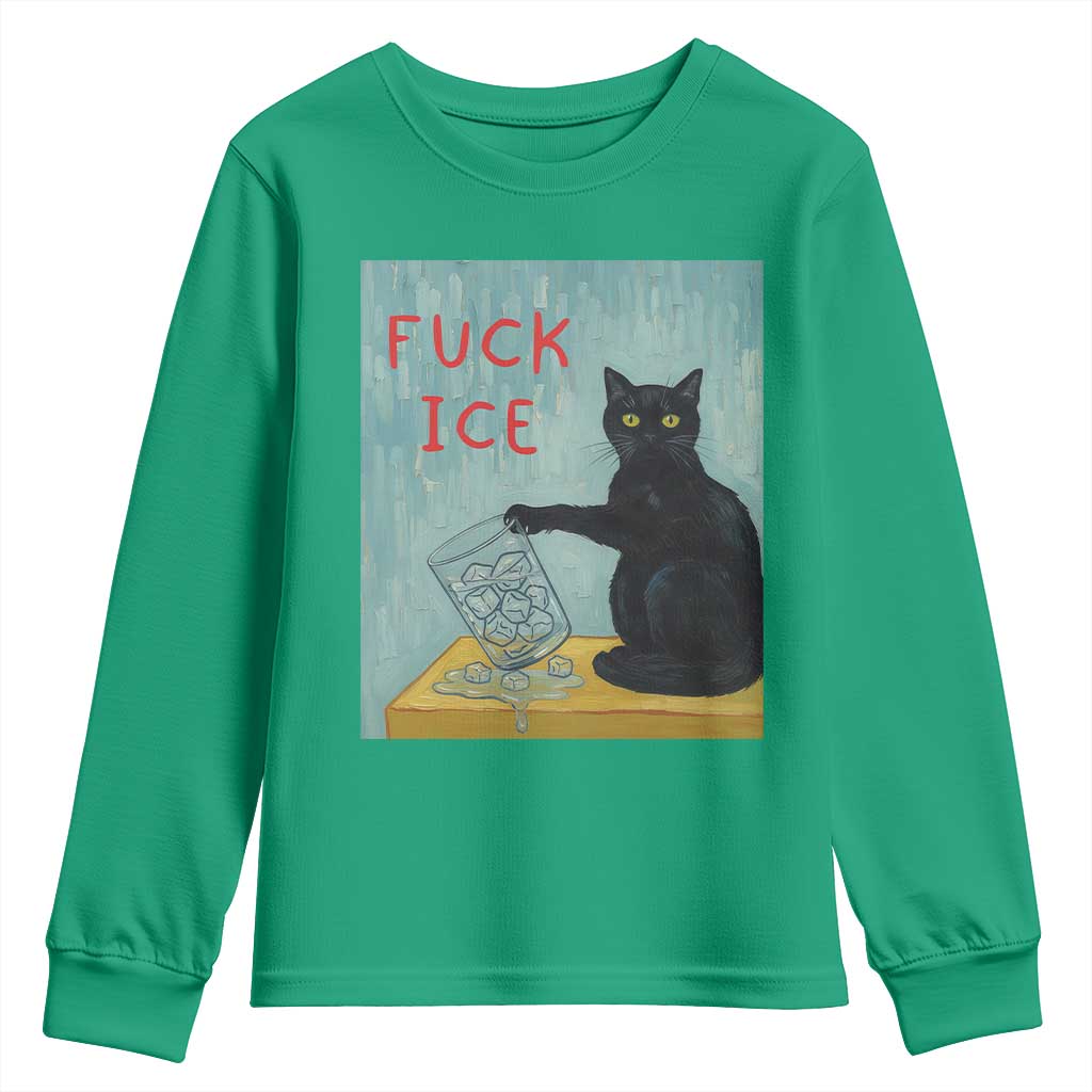 No Ice Please Youth Sweatshirt Funny Cat Anti ICE Artist Meme