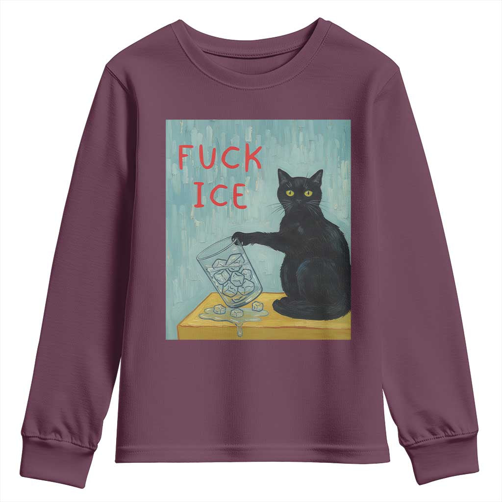 No Ice Please Youth Sweatshirt Funny Cat Anti ICE Artist Meme