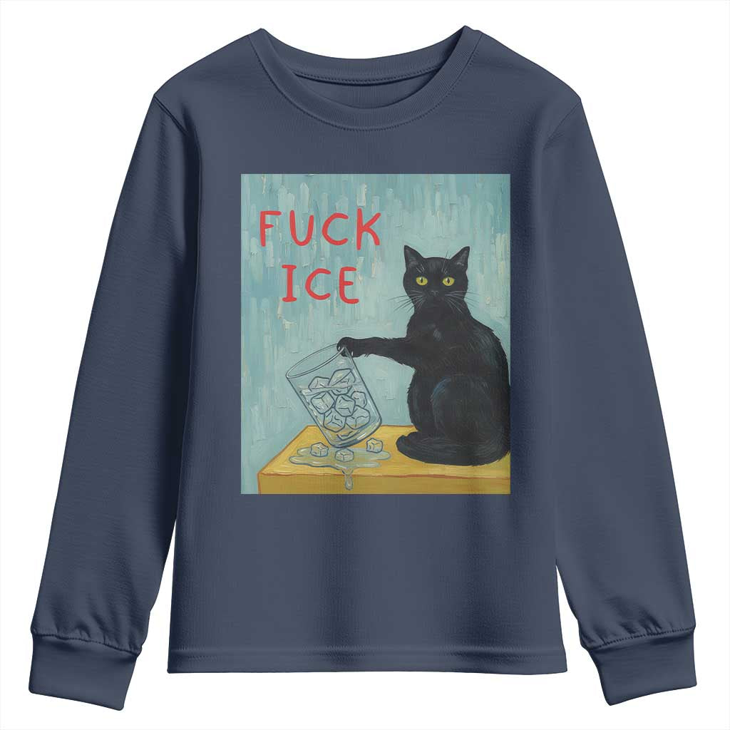 No Ice Please Youth Sweatshirt Funny Cat Anti ICE Artist Meme