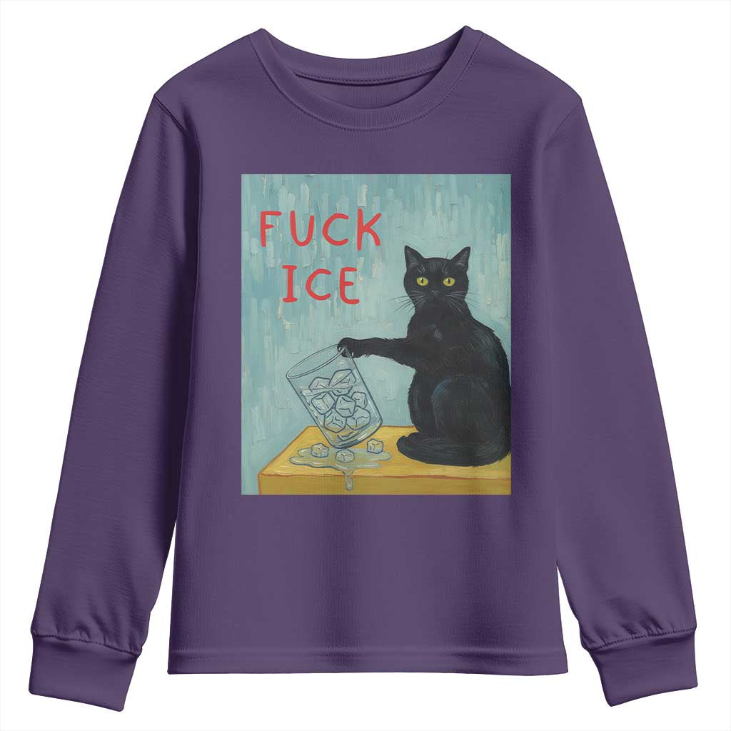 No Ice Please Youth Sweatshirt Funny Cat Anti ICE Artist Meme