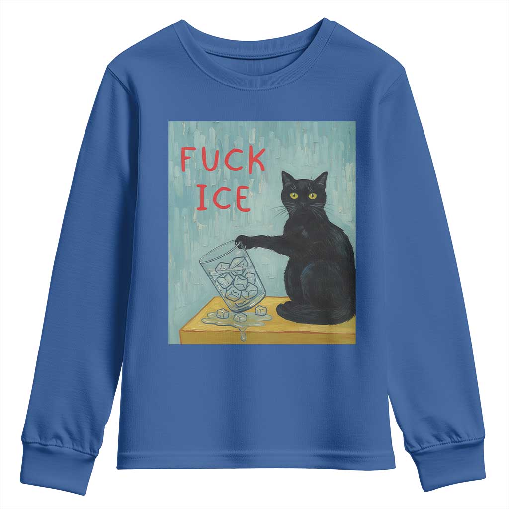 No Ice Please Youth Sweatshirt Funny Cat Anti ICE Artist Meme