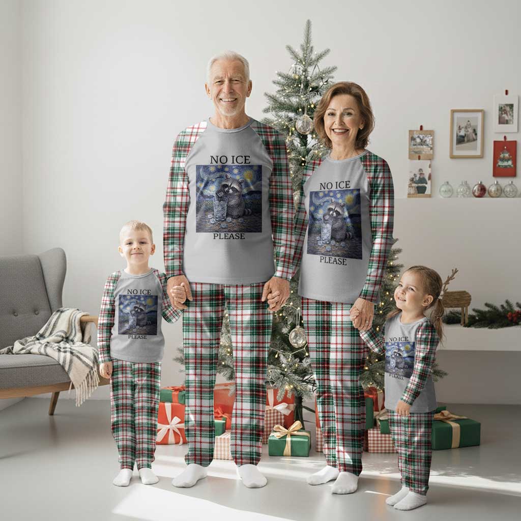 No Ice Please Plaid Pajama Set Starry Night Raccoon Trash Panda Anti ICE Meme