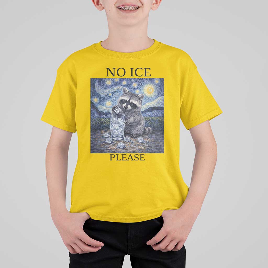 No Ice Please T Shirt For Kid Starry Night Raccoon Trash Panda Anti ICE Meme