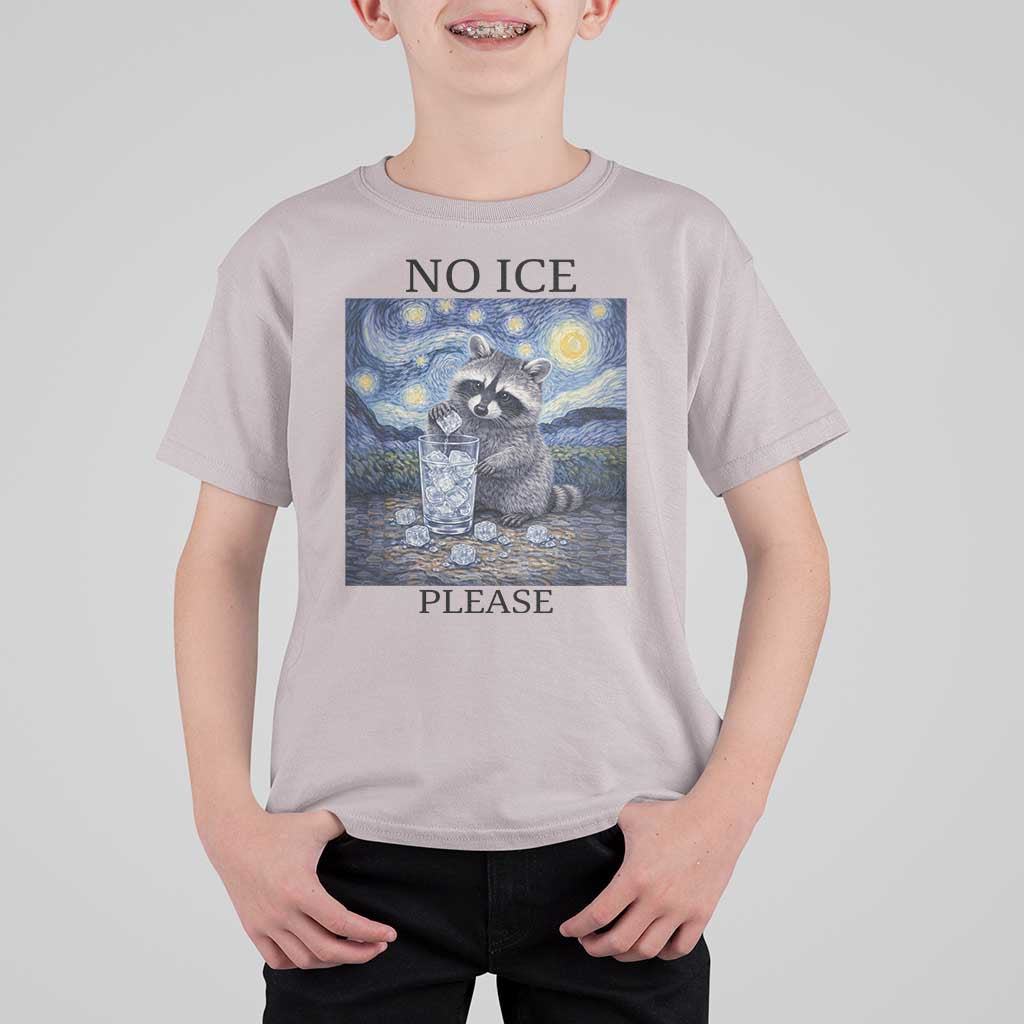 No Ice Please T Shirt For Kid Starry Night Raccoon Trash Panda Anti ICE Meme