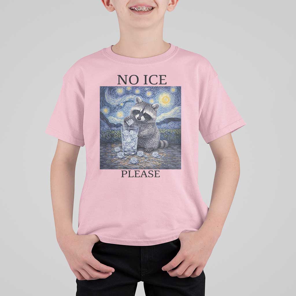 No Ice Please T Shirt For Kid Starry Night Raccoon Trash Panda Anti ICE Meme