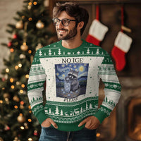 No Ice Please Ugly Christmas Sweater Starry Night Raccoon Trash Panda Anti ICE Meme