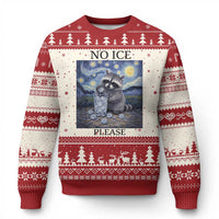 No Ice Please Ugly Christmas Sweater Starry Night Raccoon Trash Panda Anti ICE Meme