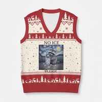 No Ice Please V-Neck Knit Sweater Vest Starry Night Raccoon Trash Panda Anti ICE Meme