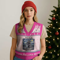 No Ice Please V-Neck Knit Sweater Vest Starry Night Raccoon Trash Panda Anti ICE Meme