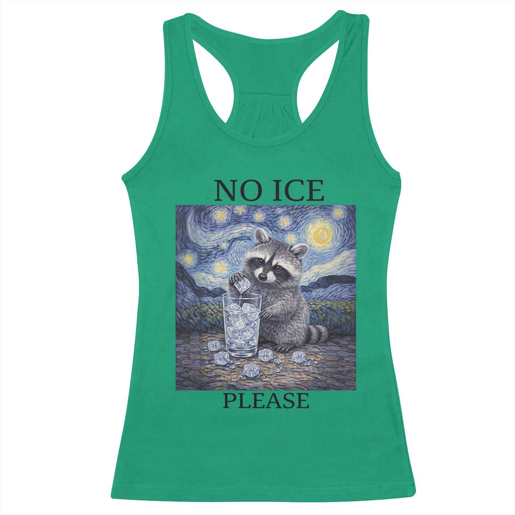 No Ice Please Racerback Tank Top Starry Night Raccoon Trash Panda Anti ICE Meme