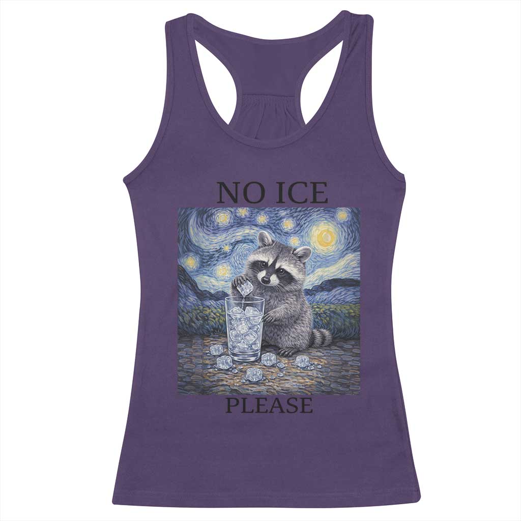 No Ice Please Racerback Tank Top Starry Night Raccoon Trash Panda Anti ICE Meme
