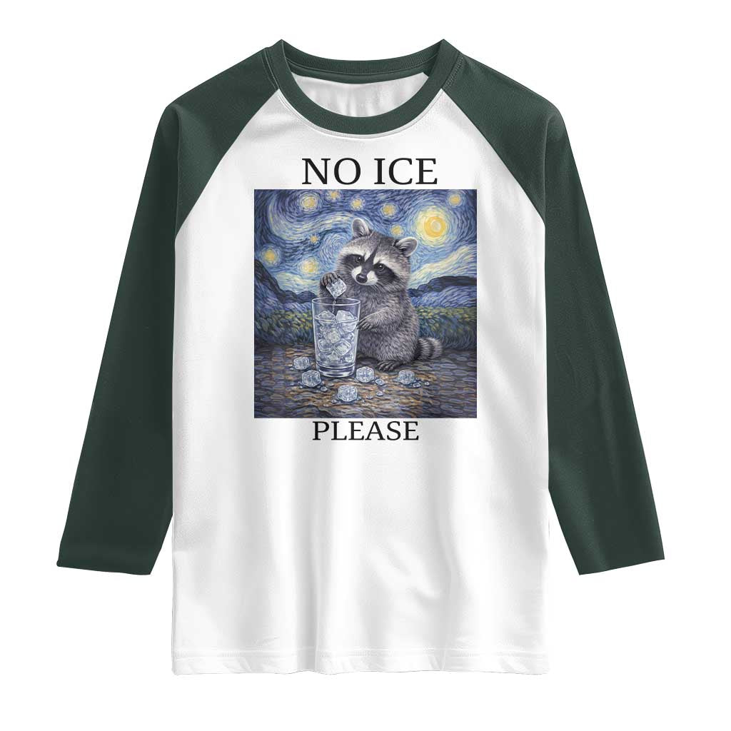 No Ice Please Raglan Shirt Starry Night Raccoon Trash Panda Anti ICE Meme