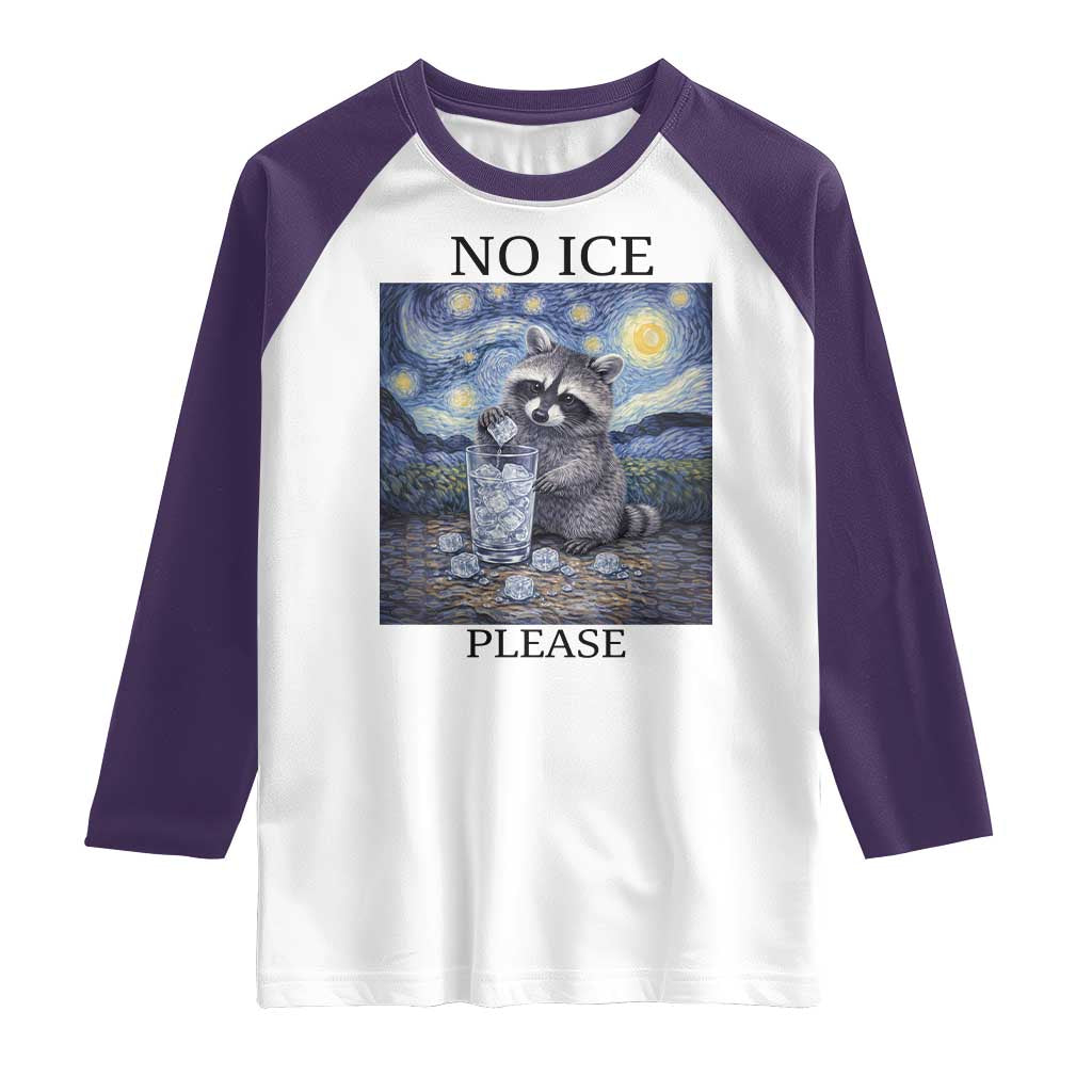 No Ice Please Raglan Shirt Starry Night Raccoon Trash Panda Anti ICE Meme