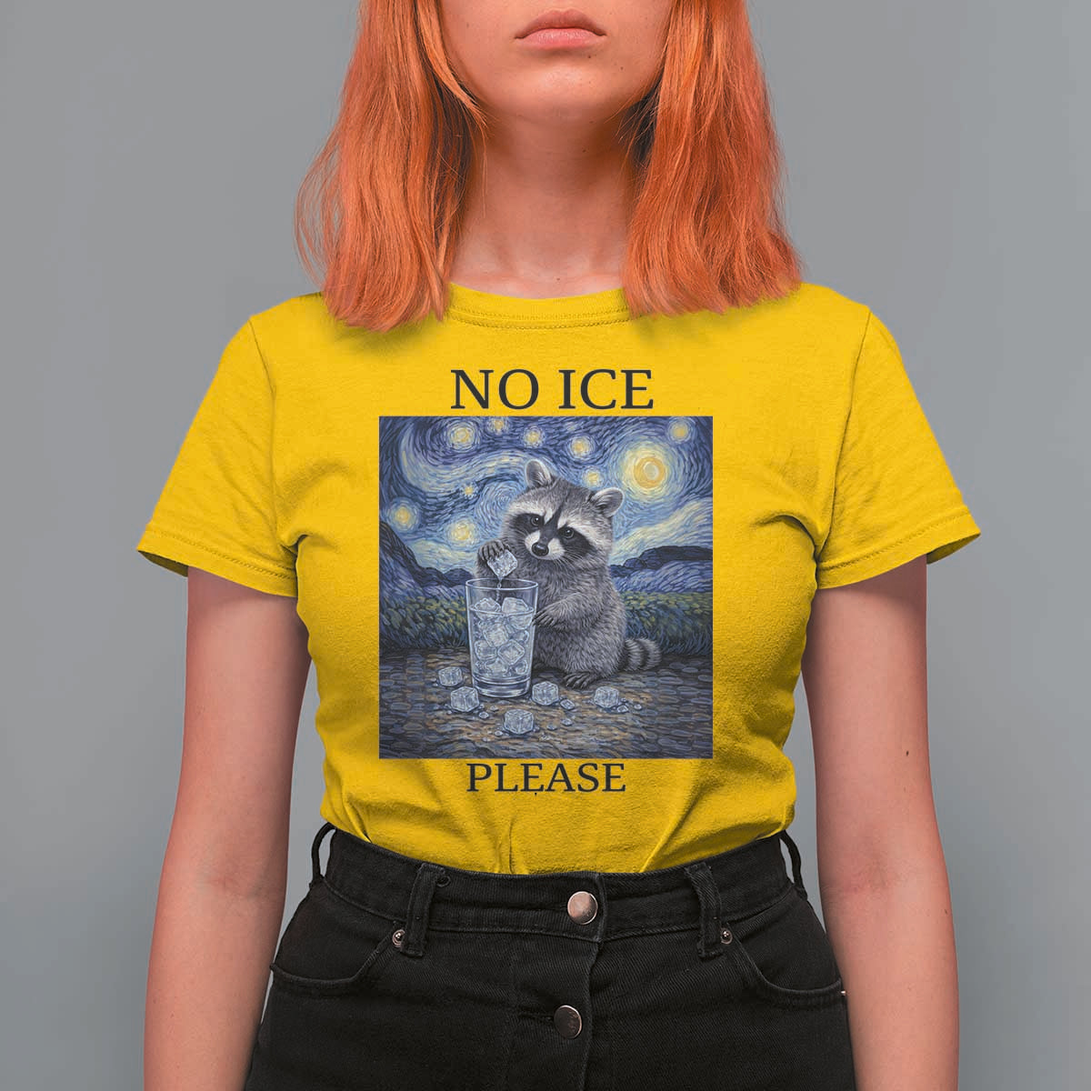 No Ice Please T Shirt For Women Starry Night Raccoon Trash Panda Anti ICE Meme