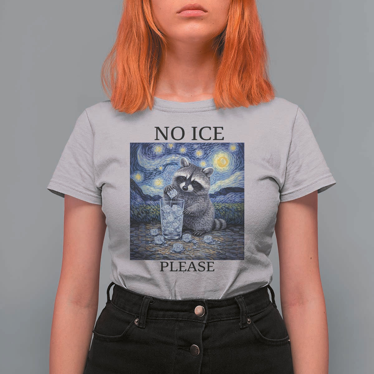 No Ice Please T Shirt For Women Starry Night Raccoon Trash Panda Anti ICE Meme