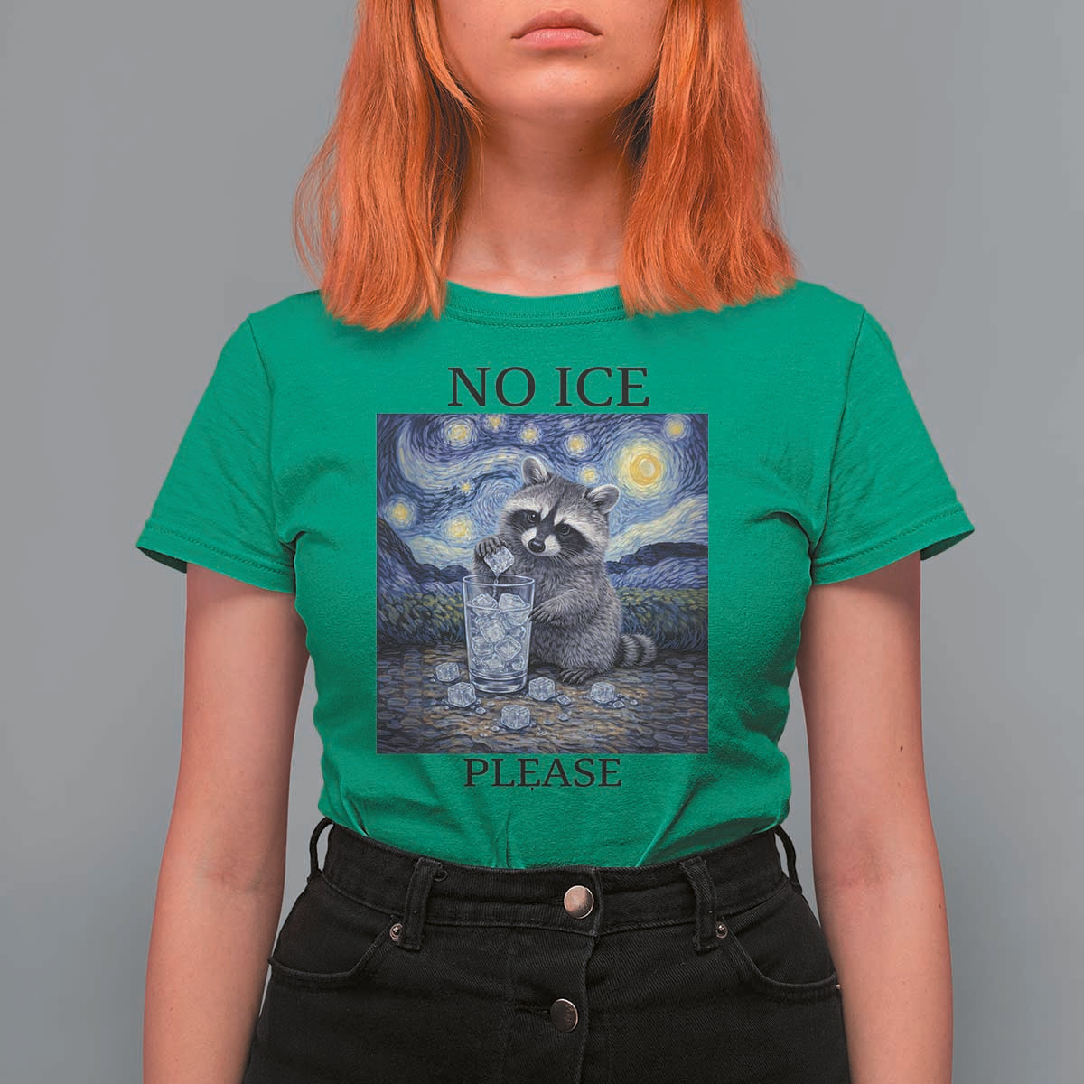 No Ice Please T Shirt For Women Starry Night Raccoon Trash Panda Anti ICE Meme