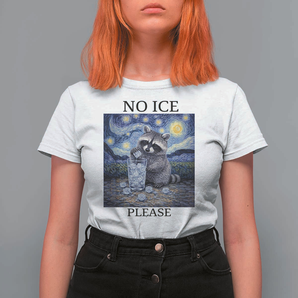 No Ice Please T Shirt For Women Starry Night Raccoon Trash Panda Anti ICE Meme