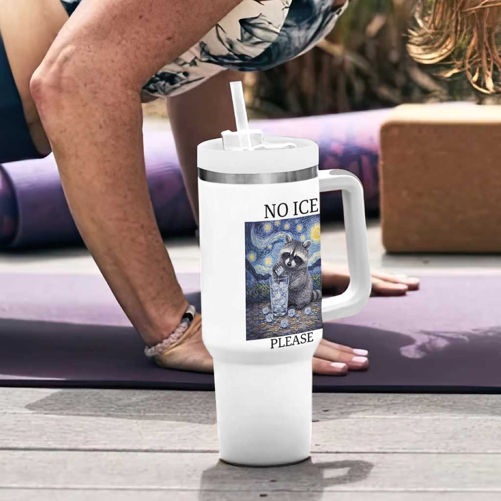 No Ice Please Tumbler With Handle Starry Night Raccoon Trash Panda Anti ICE Meme