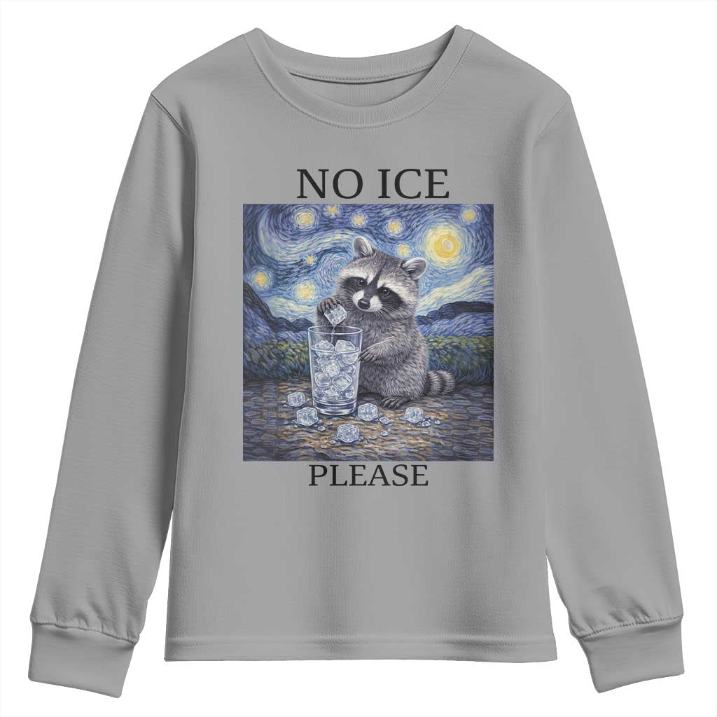 No Ice Please Youth Sweatshirt Starry Night Raccoon Trash Panda Anti ICE Meme